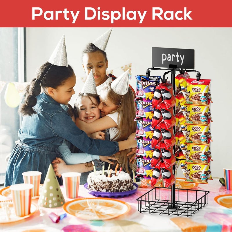 TJMOREE Chip Rack Display Stand, Chip Bag Holder for Party 360° Rotating 48 Clips Countertop Snack Hanger, Snack Retail Display Rack - Image 5